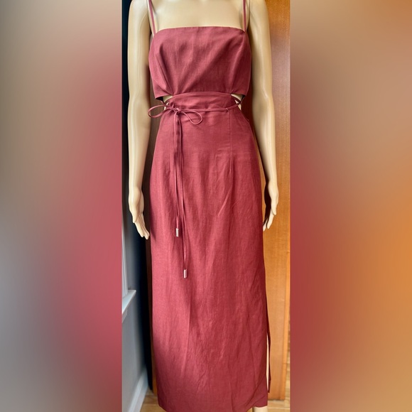 HALSTON NWOT Eli Viscose Linen Blend Brick Dress Size 2 - Picture 5 of 13